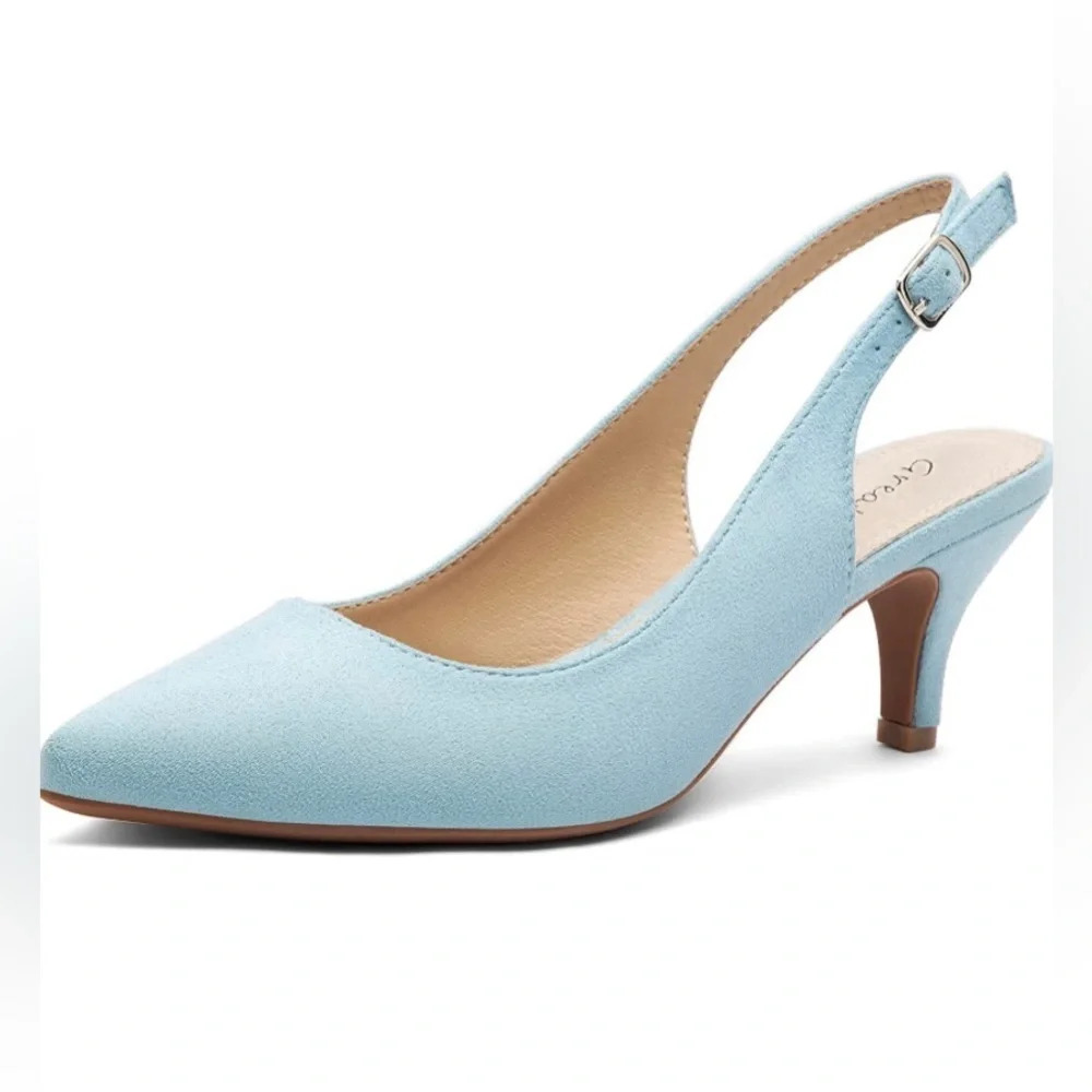 GREATONU‎ NWOT Suede Slingback Kitten Heel Pointed Toe Dress Pumps